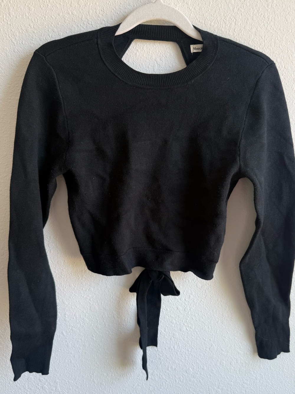 Abercrombie & Fitch Black Knit Tie-Front Crewneck Sweater